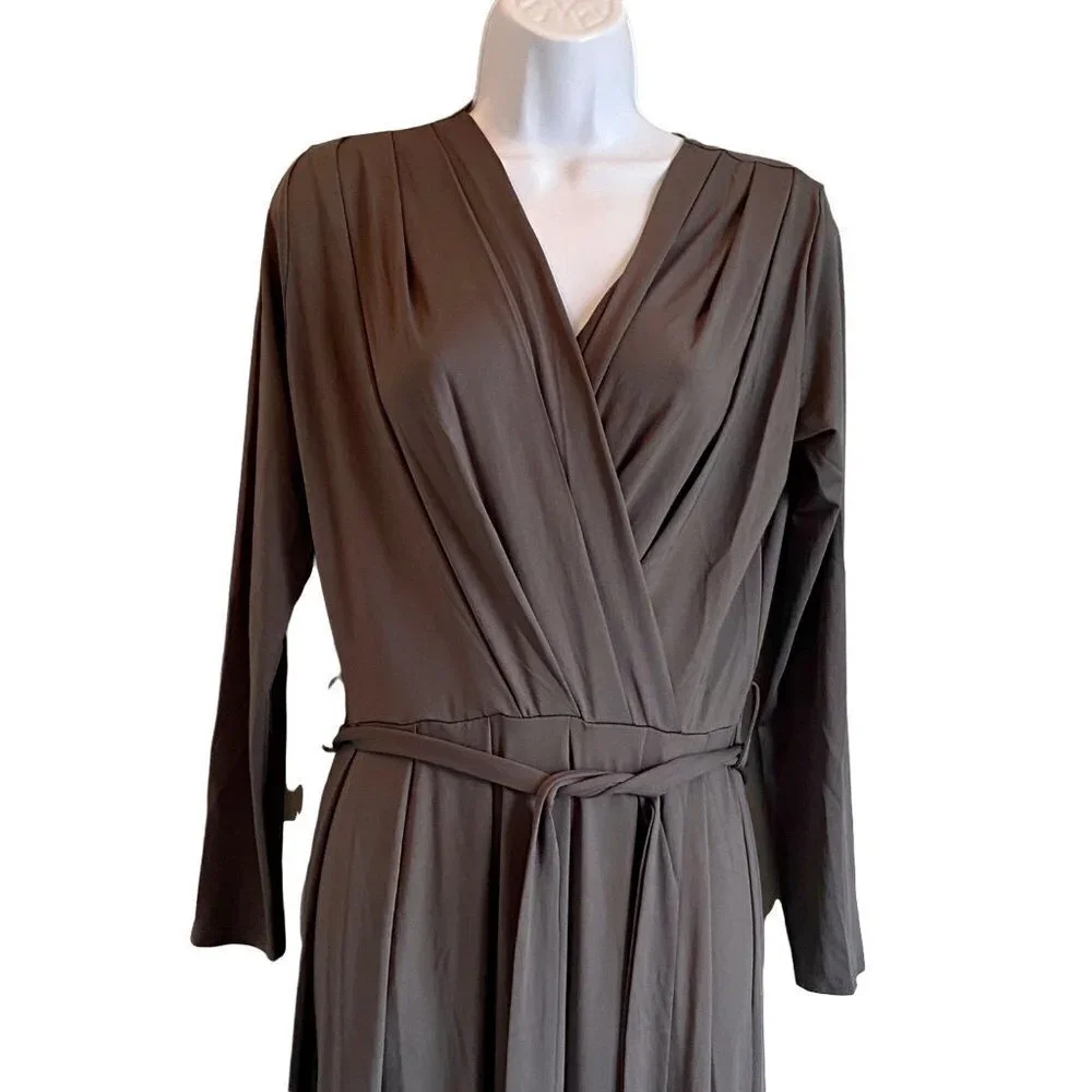 Yiduoduo Maxi Grey Dress Long Sleeves with Belt Size Small